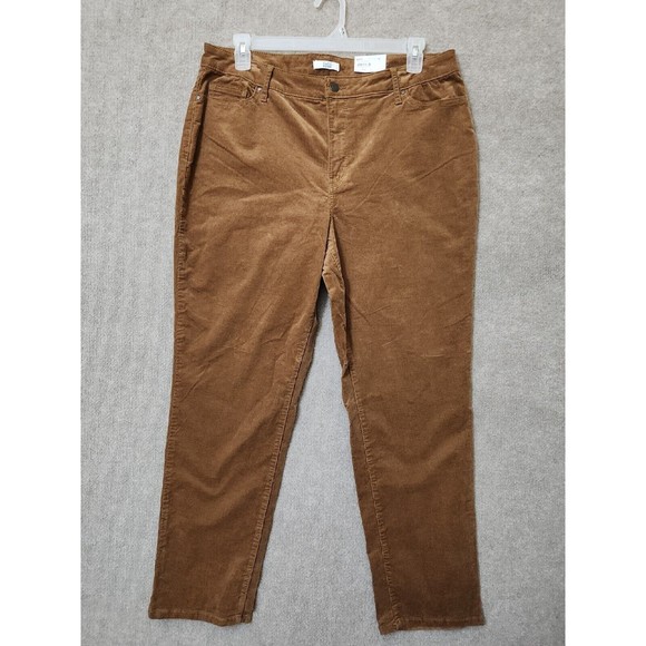 Croft Barrow Corduroy Pants Womens 18 Brown Straight Mid Rise Stretch NEW - Picture 1 of 8